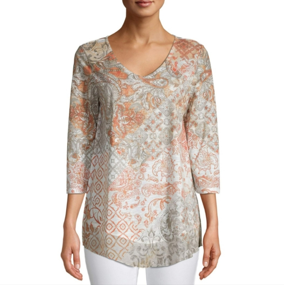NWT Women's 3/4 Sleeve Time & Tru Sublimation Top Size Small 4-6